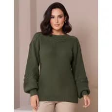 Blusa de Tricô Suéter Feminino Manga Bufante Elegante Modelagem Comfy Inverno 2026