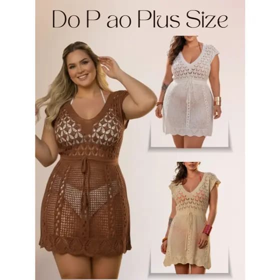 Saída de Praia Crochê Elegante Moda Feminina Tamanho M e Plus Size Moda Verão