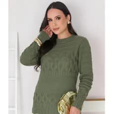 Blusa Feminina de Frio Tricot Manga Longa Suéter Elegante Tricô Pontão Outono Inverno