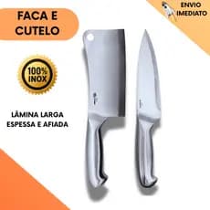 Kit 2 Peças Cutelo e Faca Profissional Resistente De Aço Inox Para Restaurante Churrasco Açougue
