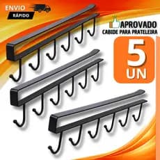 Kit 05 Uni Cabide de Prateleira C/ 6 Ganchos – Aproveite Cada Espaço! Prático p/ Cozinha Armário