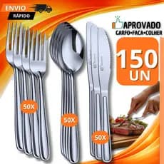 KIT Talheres 150/90/54/48 Inox Resistente Garfo Faca Colher Premium Casa Restaurante Cozinha