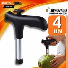 Abridor de Coco Furador de Coco 12cm Inox Prático Manual Haste Removível Premium