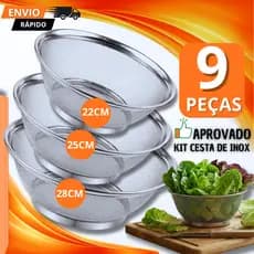 Conjunto 9/6/3 Cesta Para Frutas 22cm 25cm 28cm Escorredor De Macarrão Alimentos Em Aço Inox