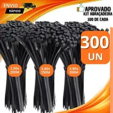 Kit 300 Abraçadeiras de Nylon 2,50x200mm / 3,6x250mm / 4,8x300mm Com Travamento Automático