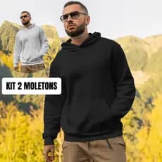 KIT 2 Moletons com Capuz   Canguru e Bolso Masculino Varias Cores Preto e Branco