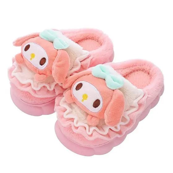 Super Fofo Famlily Casa Chinelos De Algodão Antiderrapante Quente Doce Kuromi Melodia Sapatos De Inverno Interior Diário