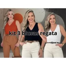 Kit 3 Blusa Feminina Regata Alça Larga Tecido Crepe Duna Tendência Regata Lisa Básica Elegante