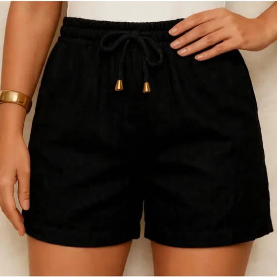 Short Feminino Sem Bolso Com Ponteira Linho Rustico Premium