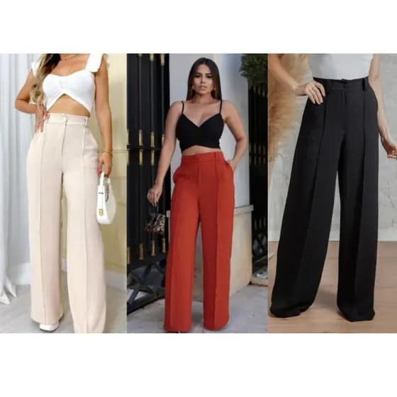 Calça Feminina Pantalona Duna Wide Leg Cintura Alta E Linhao