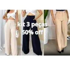 Kit 3 Calça Crepe Dunas Premium Pantalona Feminina Wide Leg Cintura Alta