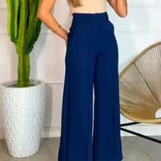 Calça Feminina Pantalona  Wide Leg Cintura Alta Tecido Crepe dunas P ao GG Também no tecido Linho