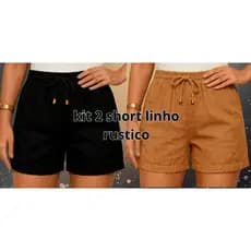 kit 2 Short Feminino Sem Bolso Com Ponteira No Linho Rustico