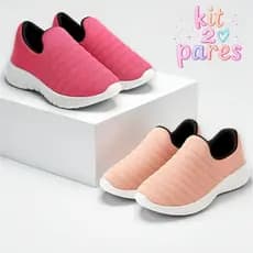 Kit 2 Tênis Infantil Menina Escolar Calce Fácil Leve Macio Slip On Moderna Antiderrapante