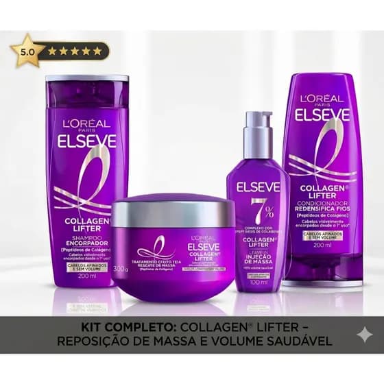 Kit Elseve 4 Itens 200ml L'Oréal Paris Collagen Lifter - Shampoo + Cond. + Máscara + Leave-in
