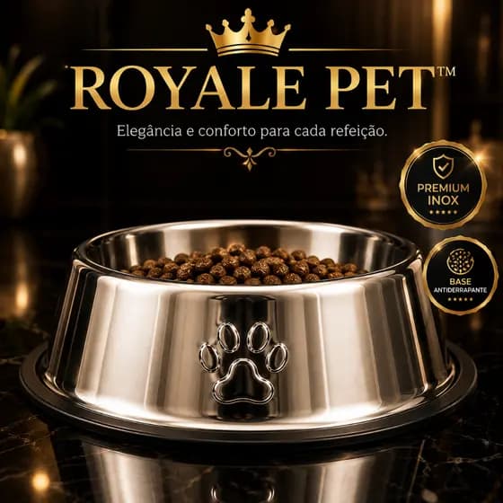 ROYALE PET™  Tigela Comedouro Pote em Aço Inoxidável Antiderrapante base de borracha 900g para Cachorros e Gatos