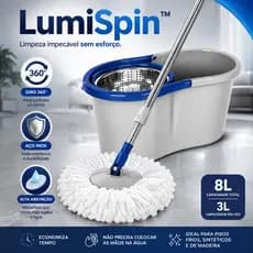 Mop Giratório 360° Inox com Balde 8L Esfregão Microfibra Alta Absorção Limpeza Sem Esforço