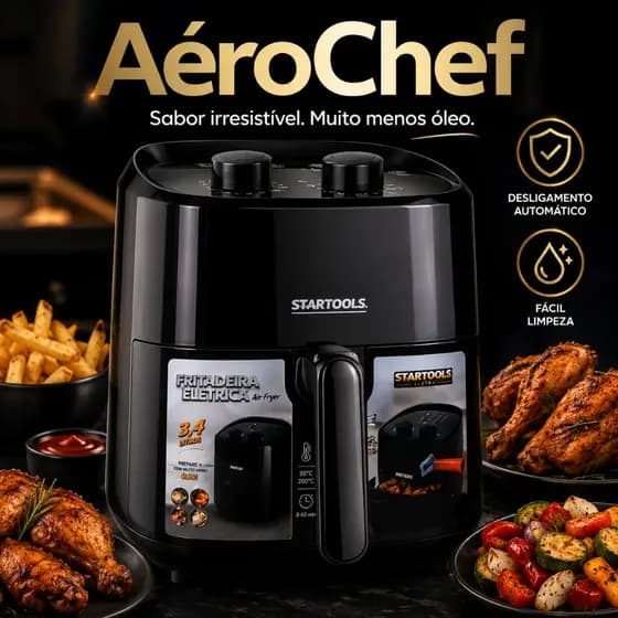 Air Fryer AéroChef 3,4L 1200W Fritadeira Elétrica Sem Óleo Timer Controle de Temperatura 220V