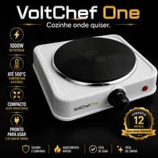 Fogareiro Elétrico 1 Boca 1000W 127V Portátil Compacto Controle de Temperatura Até 500°C Fogão Elétrico VoltChef One