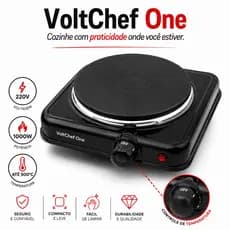 Fogareiro Elétrico Portátil 1 Boca 220V 1000W VoltChef One Chapa Elétrica Compacta com Controle de Temperatura Até 500°C
