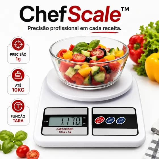 Balança Digital de Cozinha 10kg ChefScale™ Precisão 1g Função Tara LCD Alta Precisão