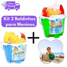 Kit 2 Baldinhos De Areia Infantil Menino Com 6 Acessórios Castelo Praia Pá Bichos