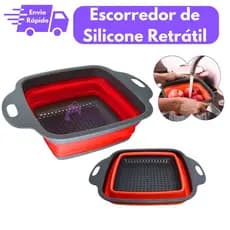 Escorredor Dobrável/Retrátil De Silicone Multiuso Para Macarrão Legumes Frutas Quadrado Vermelho