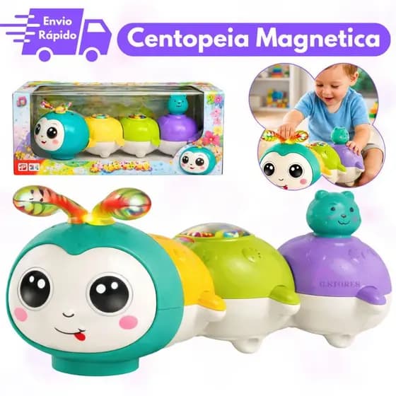 Brinquedo Lagartinha Infantil com Luz, Som, Movimento e Ímã Educativo Interativo para Bebês e Crianças Presente Infantil