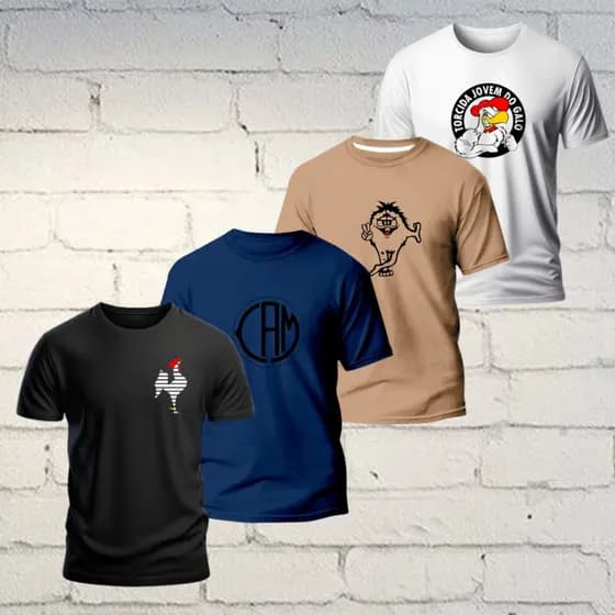 Kit 4 Camisetas Masculina Camisa Torcedor Time de Futebol Galo Doido 100% Algodão Premium