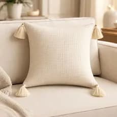 Capa Almofada Boho Cru Algodão Artesanal Decoração Trama Natural Pompom 45X45