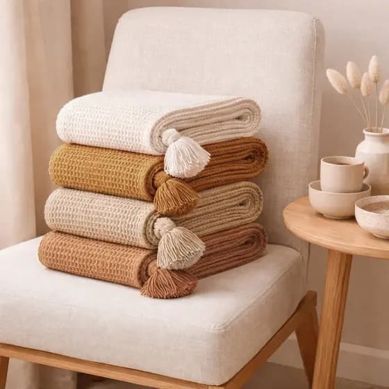 Manta Decorativa Algodão Com Pompom Para Sofá Xale ou Peseira Estilo Boho