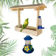 Casinha Passarinho Comedouro Tratador Pássaros Livres Beija-Flor Com Bebedouro