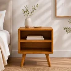 Mesa de Cabeceira Retrô Madeira Pinus com Nicho Criado Mudo Compacto para Quarto Sala