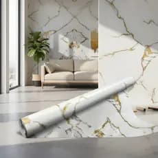 Revestimento de Papel Adesivo Mármore Dourado Exclusivo Lavável.