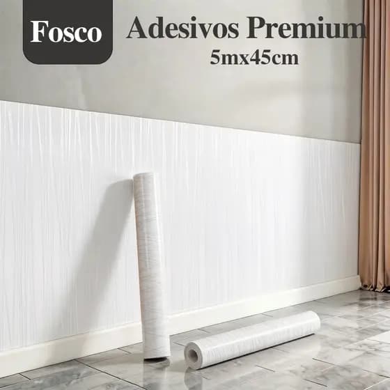 Papel de Parede Adesivo Branco Linho Vertical 5m x 45cm PVC Premium Impermeável Lavável para Sala, Quarto e Escritório