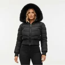 Jaqueta Feminina Cropped Bobojaco Peluciada com Capuz Removível