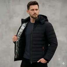 Jaqueta Masculina Térmica Bobojaco Forrada Nylon com Capuz Removível