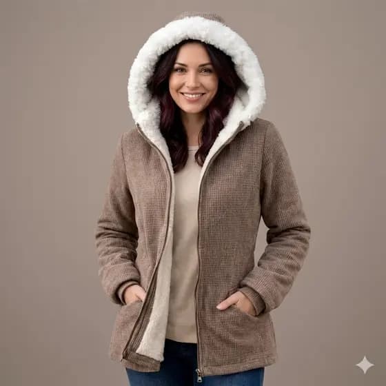 Parka Feminina Dupla Face Forrada Peluciada Com Capuz Removível