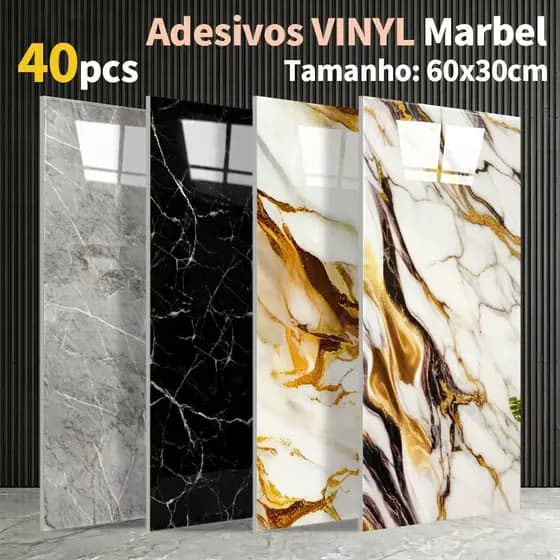 Placas Adesivas Efeito Mármore 60x30cm | Kit 10/20/40 Unidades, Decoração para Sala, Quarto e Cozinha