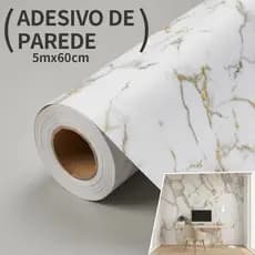 Papel de Parede Mármore Dourado e Branco 3D Lavável Adesivo Autocolante para Sala, Quarto