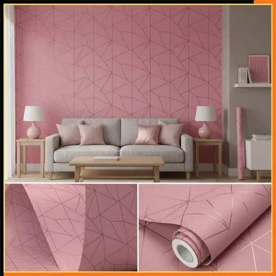 Adesivo Premium de Parede 5 Metros x 45cm Lavável Zara Rosa Rose Gold linhas amareladas Quarto Sala Autocolante