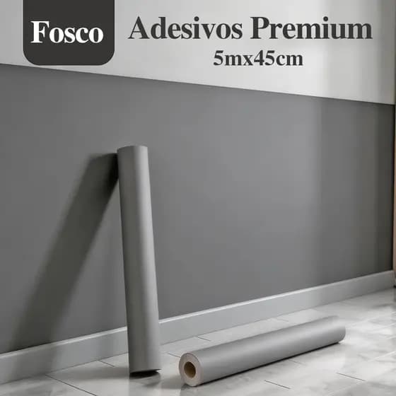 Papel Contact Adesivo Cinza Fosco 5m x 45cm Removível Fácil Aplicação para Decoração Móveis e Paredes