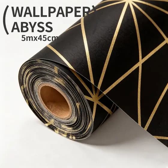 Papel de Parede Preto com Dourado 3D | Adesivo elegante, fácil aplicação, removível. Ideal para sala, quarto e móveis.