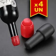 Kit com 4 Rolhas de Silicone Reutilizáveis para Garrafas de Vinho