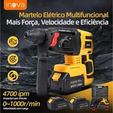 INOVA Furadeira,Martelete,Rompedore Perfurador Sem Fio 750W 21V • 2 Baterias Li-ion 2000mAh• Kit