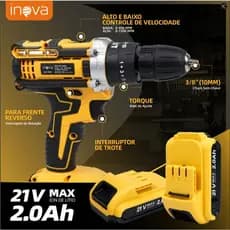 INOVA Parafusadeira Furadeira 21v Impacto Bateria Profissional 3/8