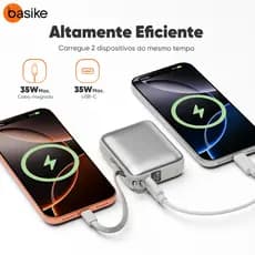 Power Bank Basike B202 10000mAh 35W Carregamento Rápido Display Digital 2 Saídas com Cabo Tipo C Embutido