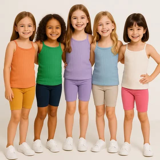 Kit com 10 Peças 5 Regata Alcinha + 5 Short Infantil Verão Menina Tamanho 1 ao 10 anos