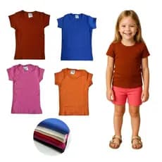 Kit com 5 Camisetas Menina Canelada Infantil Lisa Manga Curta Tamanho 01 ao 10 anos