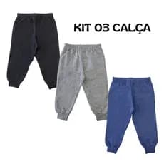 Kit 3 Calça Moletom Infantil Unissex Menino e Menina Com Punho